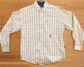 Vintage 1990s Long Sleeve TOMMY HILFIGER Grid Pattern Button Up Shirt Mens M