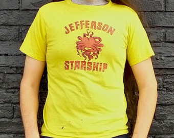 Vintage 1970s JEFFERSON STARSHIP Red Octopus Yellow T-Shirt Size M