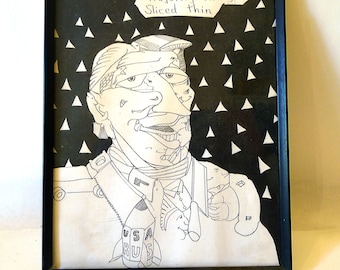 Psychedelic Found Art - Framed Line Drawing - "Majority on Rye Sliced Thin"