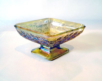 Vintage Amber / Rainbow Iridescent Pearlescent Glass Candy Dish