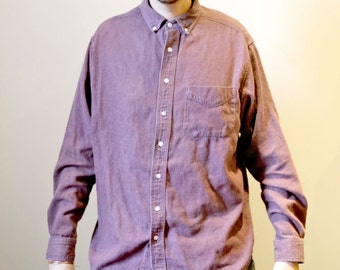 Vintage 1990s Size Large Button Up Dusty Burgundy Denim Shirt