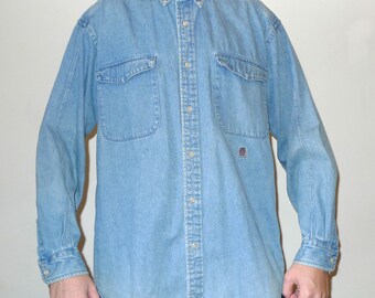Vintage 1990s Long Sleeve TOMMY HILFIGER Denim Button Up Shirt M