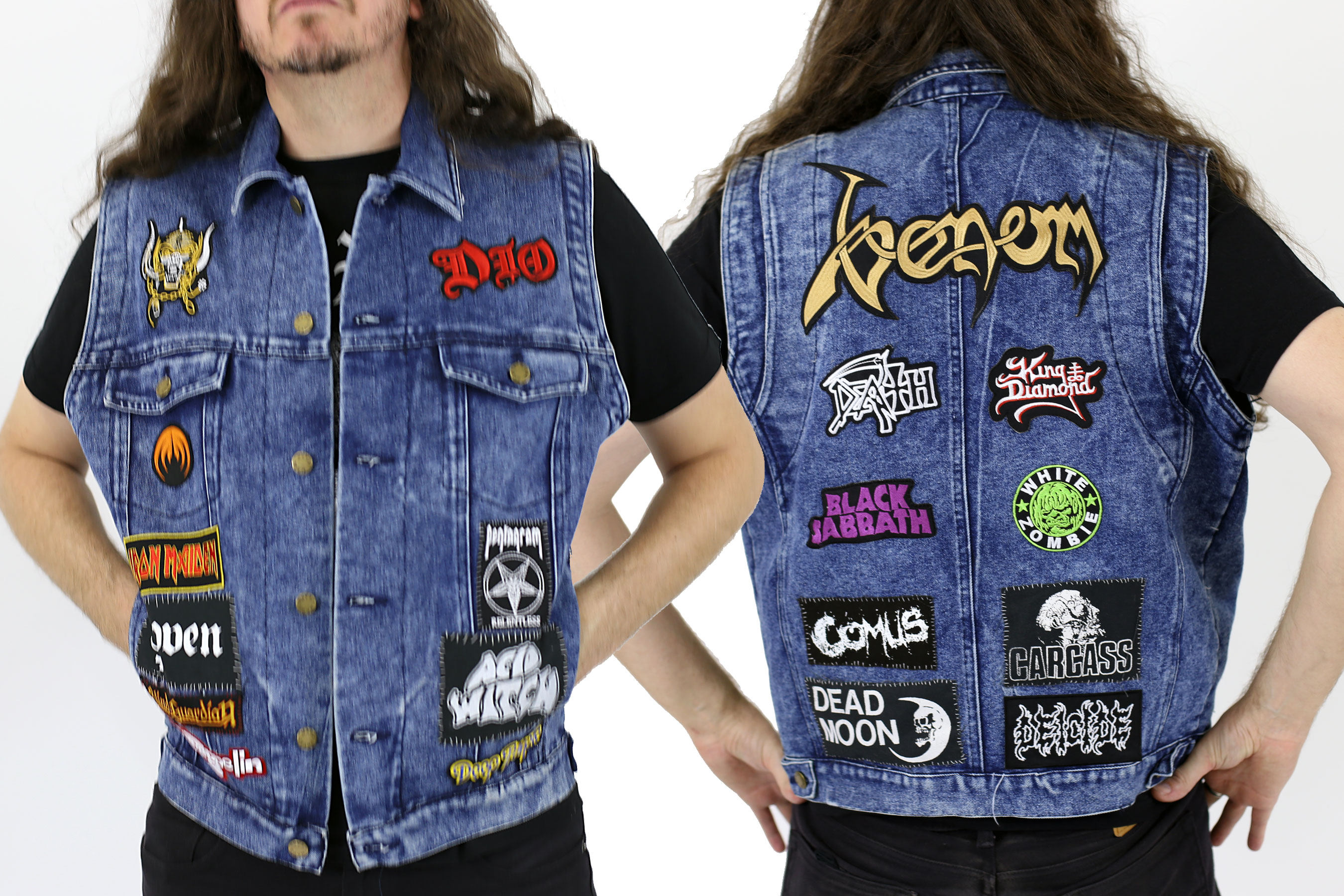 Acid Wash Denim Battle Vest Encrusted w/ Patches Dio Etsy