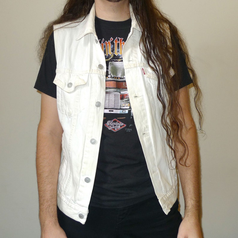 levi's white denim vest