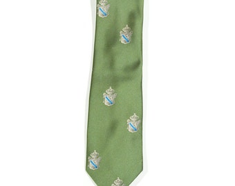 Vintage 1970s Green Necktie with Crests / Coat of Arms