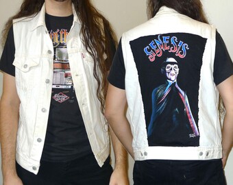 Levi's White Denim Jacket Vest - Peter Gabriel era GENESIS Backpatch