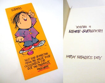 Vintage Illustration Father's Day Greeting Card 1960s - 1970s - Father Superior / Funny / Psychedelic / Fuzzy