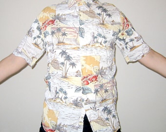 Vintage Hawaiian Shirt Island Villages Motif