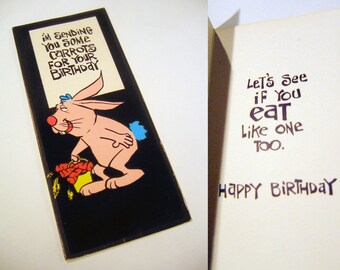 Vintage Illustration Birthday Card 1960s - 1970s - Stoner Bunny / Fuck like Rabbits / Blue Humor