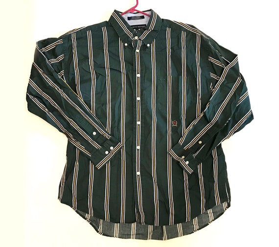 Vintage 1990s Long Sleeve TOMMY HILFIGER Striped Green Yellow Button up  Shirt - Etsy Canada