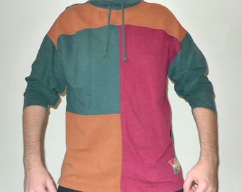 Vintage GITANO Postmodern Geometric Pattern w/Bold Earthtones Sweatshirt / Mock Hoodie