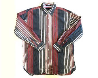 Vintage 1990s Long Sleeve TOMMY HILFIGER Striped Multicolor Button Up Shirt