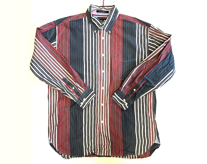 Featured listing image: Vintage 1990s Long Sleeve TOMMY HILFIGER Striped Multicolor Button Up Shirt