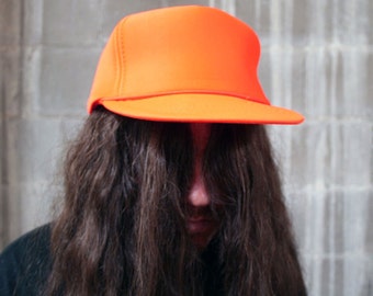 Vintage Deadstock 1980s Dayglow Orange Neon Hunting Cap Snapback NOS