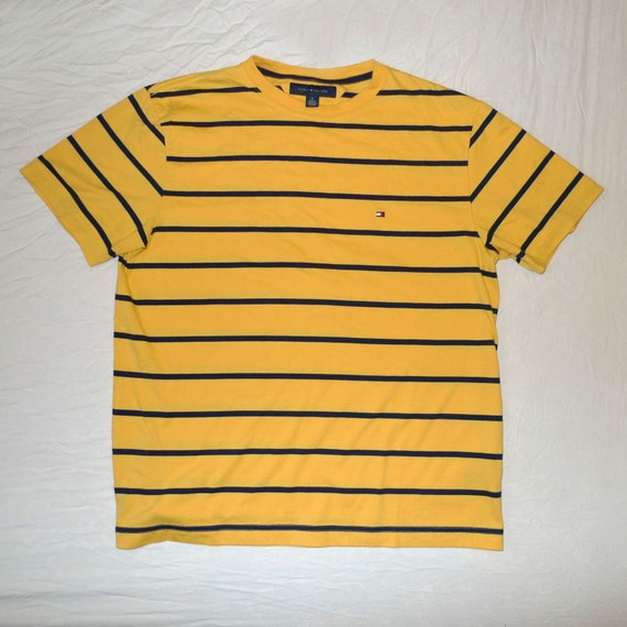 Vintage 1990s TOMMY HILFIGER Yellow & Blue Stripe… - image 3