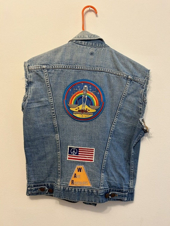 Crazy Awesome Denim Biker Jacket Vest - Vintage Wr