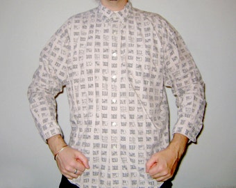 Vintage 1990s CHAPS Ralph Lauren Khaki Long Sleeve Button Up Shirt M Nautical Flag Print