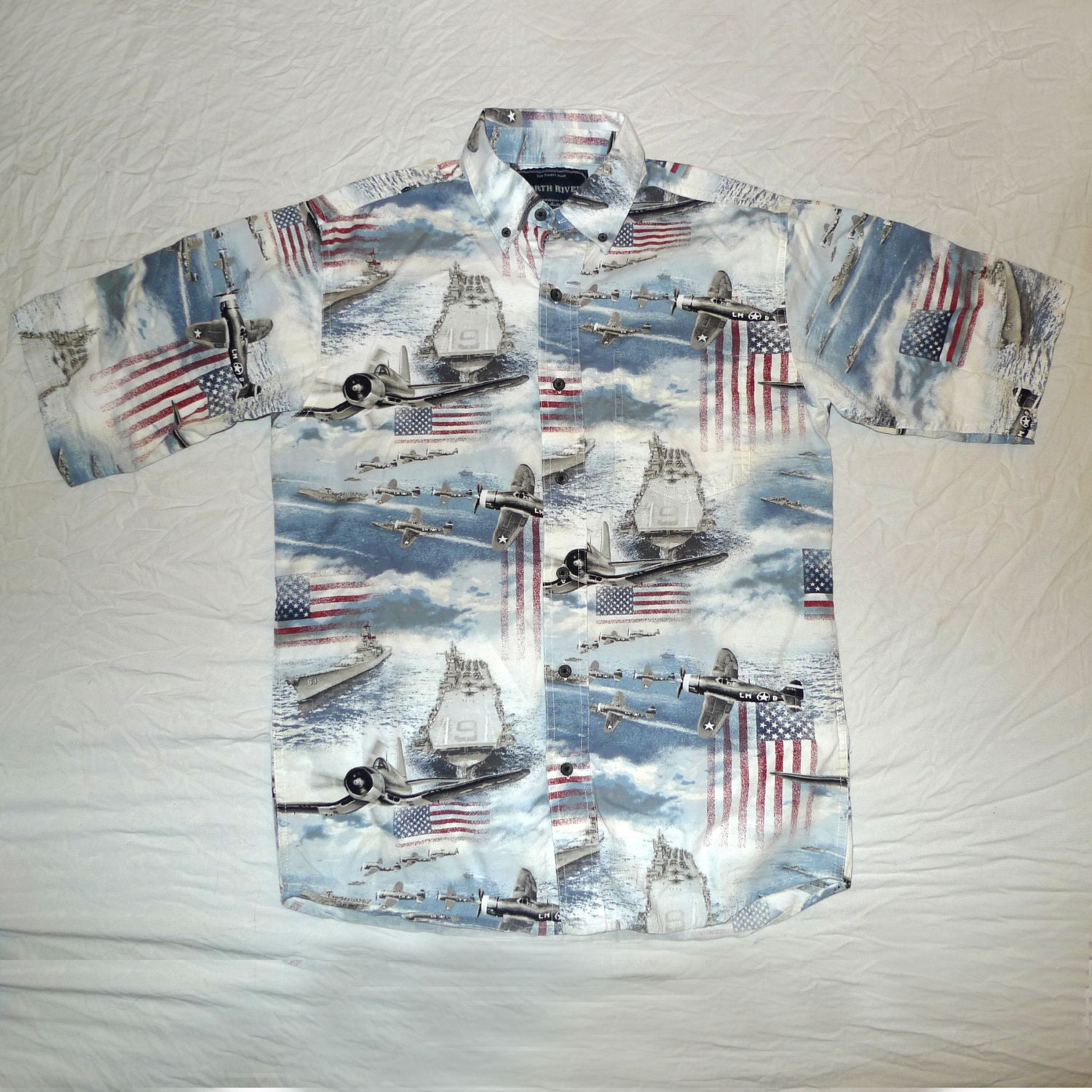 Vintage Hawaiian Shirt Pearl Harbor / WWII / Patriotic Motif Etsy