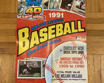 1991 Topps Baseball Card Promo Fold-out Poster Archives 40th Anniversary Store Window Display from Wax Pack Box