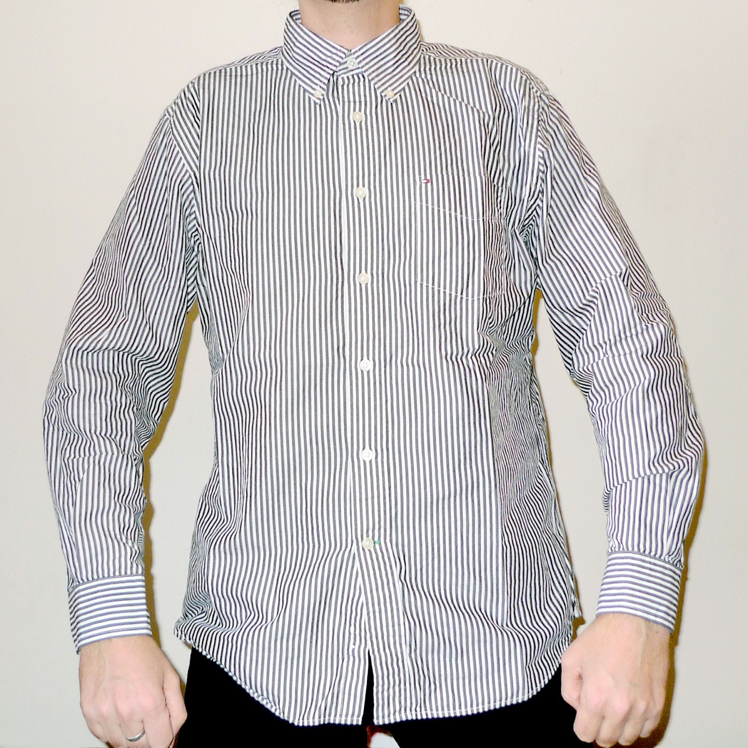 tight white button up shirt