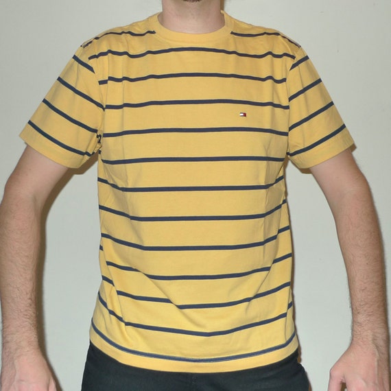 Vintage 1990s TOMMY HILFIGER Yellow & Blue Stripe… - image 2