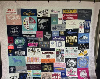 Custom T-Shirt Quilt, Puzzle Design, Memory Quilt Custom Order Quilt You Pick Size - Using Your Shirts-DEPOSIT ONLY