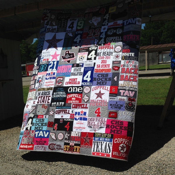 T Shirt Quilt, Custom Puzzle Design, Memory Quilt Custom Order Quilt You Pick Size - Using Your Shirts-DEPOSIT ONLY
