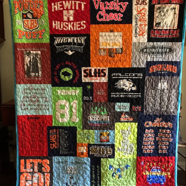 Handmade T-shirt Quilt - Custom Memory Quilt - Personalized Clothing Quilt - Tshirt Blanket -Free Shipping - Deposit Only