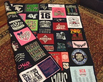 Tee Shirt Quilt Double sided, Custom Puzzle Design, Memory Quilt Custom Order Quilt You Pick Size - Using Your Shirts-DEPOSIT ONLY