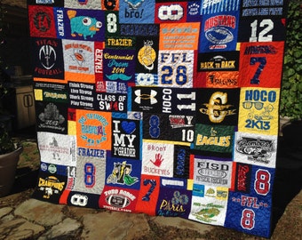 T-shirt Quilt Asymmetrical Custom, Memory Quilt, Custom Order Quilt, You Pick Size - Using Your Shirts - DEPOSIT ONLY