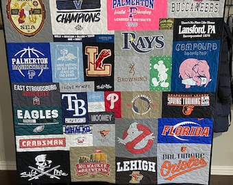 Custom T-Shirt Quilt, Puzzle Design, Memory Quilt Custom Order Quilt You Pick Size - Using Your Shirts-DEPOSIT ONLY