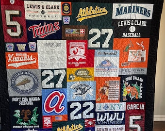 T-shirt Quilts Custom, Memory Quilt, Custom Order Quilt, You Pick Size - Using Your Shirts - DEPOSIT ONLY