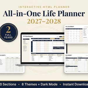 Digital Life Planner 2027-2028 Web App, Interactive HTML Planner, Goal Habit Budget Wellness Tracker, All in One Life Dashboard