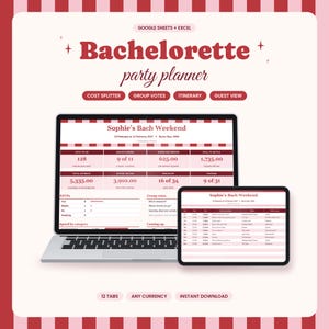 Bachelorette Party Planner Spreadsheet, Google Sheets and Excel, Cost Splitter, Itinerary, Guest List, Maid of Honor Hen Party