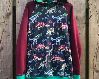 Dinosaur Hoodie, Made To Order 1 -12 Years