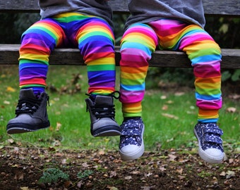 Rainbow Cuffed Leggings. Made To Order, Unisex, 0-6y