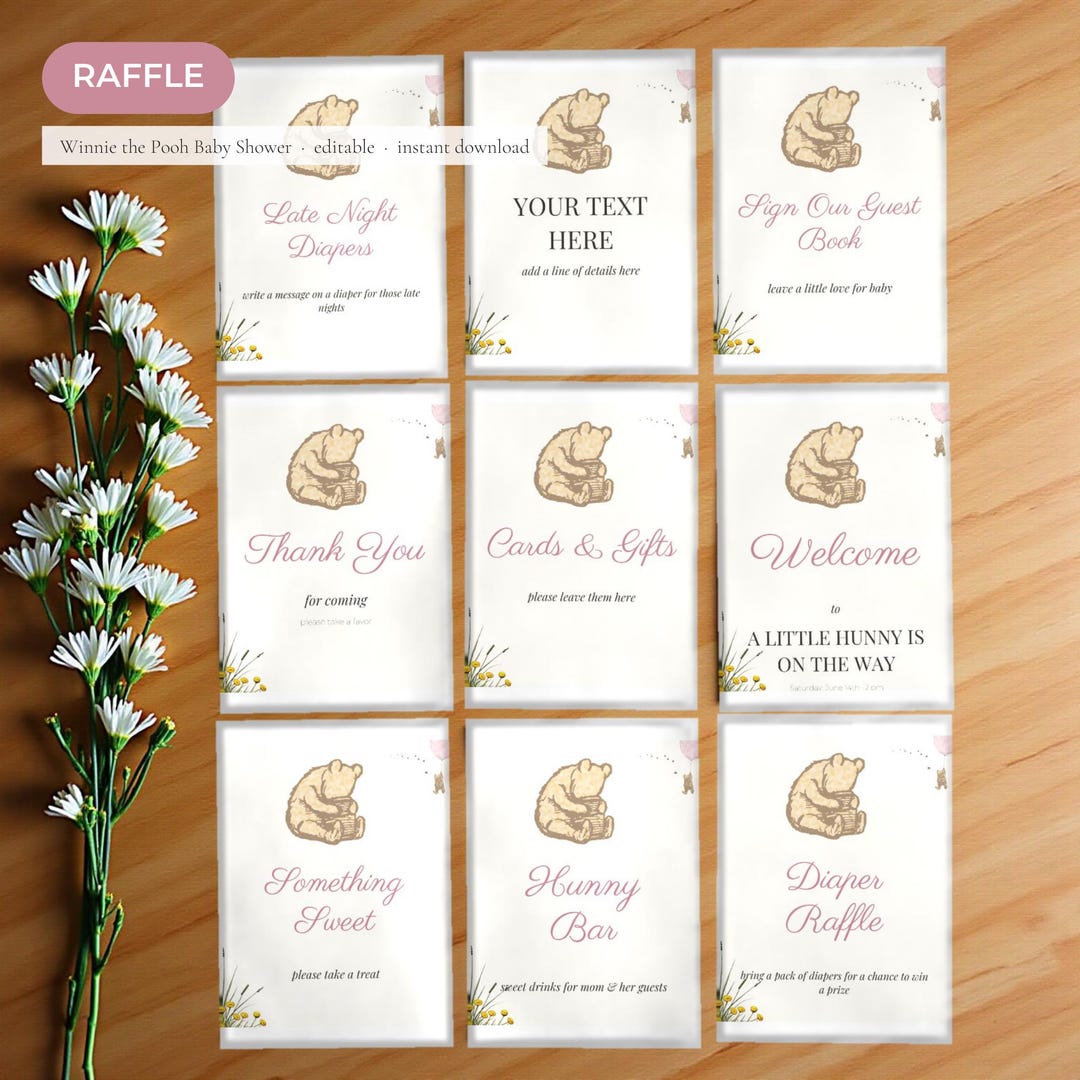 Diaper Raffle Draw Sign Winnie the Pooh Baby Shower Diaper Raffle Sign, Editable PDF Template ...