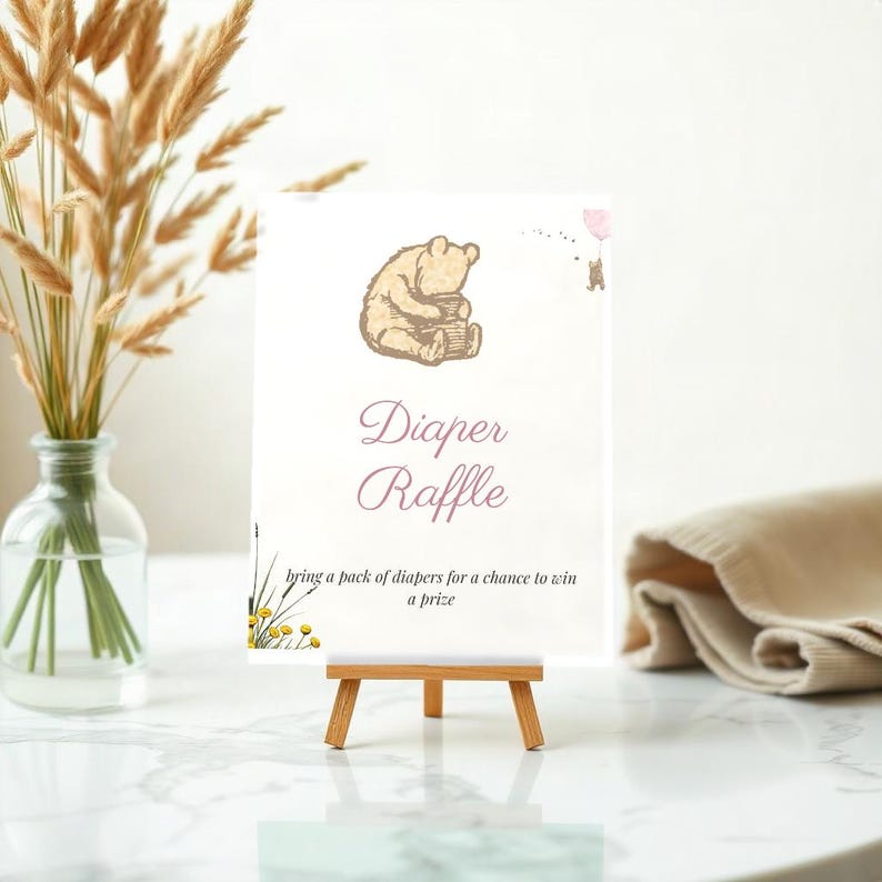 Diaper Raffle Draw Sign Winnie the Pooh Baby Shower Diaper Raffle Sign, Editable PDF Template ...
