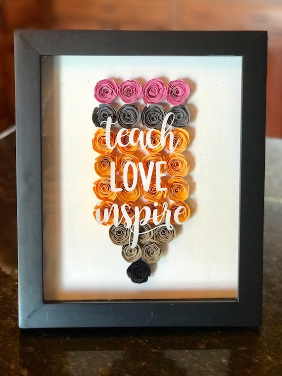 Shadow box with Hand Rolled Paper Flowers Rosettes Teacher