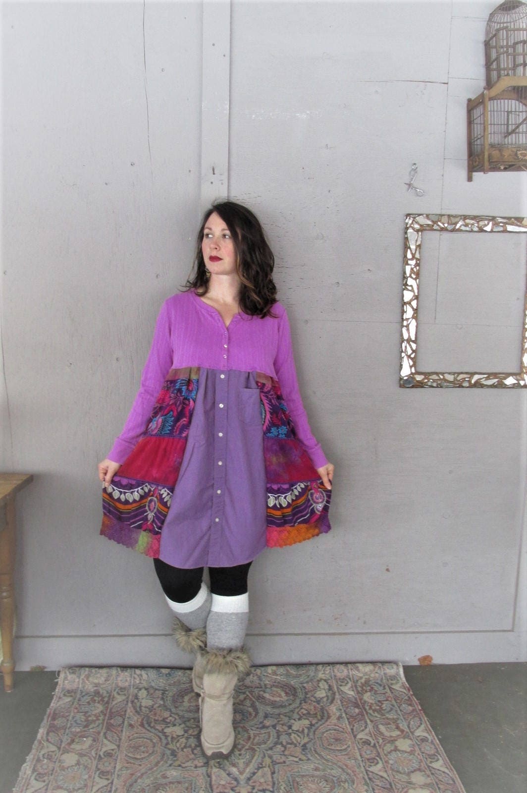 Upcycled dress Bohemian Gypsy recycled clothing purple cotton | Etsy