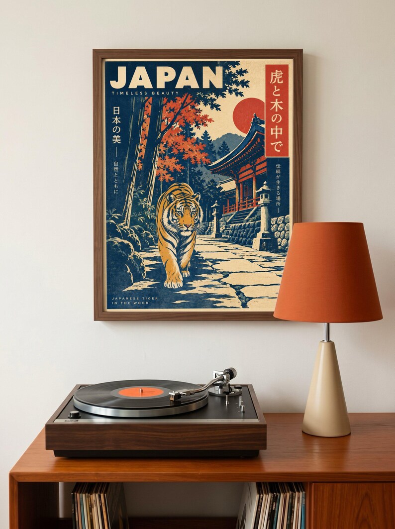 Japandi Wall Art, Tiger in the Wood Retro Japan Traditional Poster ...