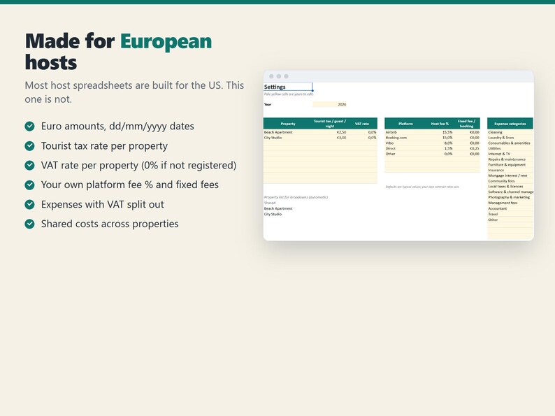EU Holiday Rental Profit Tracker, Google Sheets & Excel (Digital Download) image 5