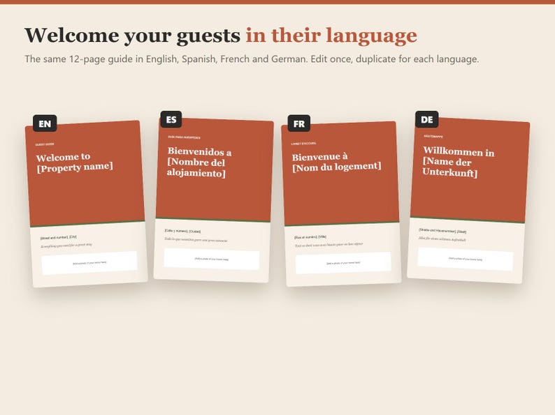Airbnb Welcome Book Template in 4 Languages, Host Starter Kit, House Rules & Wifi Sign, Cleaning Checklist, Google Slides and PowerPoint image 2