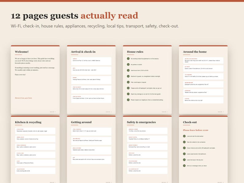 Airbnb Welcome Book Template in 4 Languages, Host Starter Kit, House Rules & Wifi Sign, Cleaning Checklist, Google Slides and PowerPoint image 3