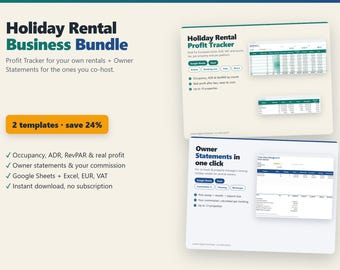 Airbnb Host Spreadsheet Bundle, Profit Tracker + Co-Host Owner Statements, Google Sheets & Excel, Holiday Rental Business, EU