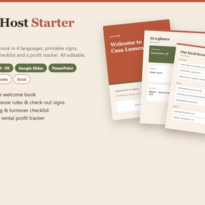 Airbnb Welcome Book Template in 4 Languages, Host Starter Kit, House Rules & Wifi Sign, Cleaning Checklist, Google Slides and PowerPoint image 1