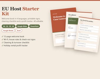 Airbnb Welcome Book Template in 4 Languages, Host Starter Kit, House Rules & Wifi Sign, Cleaning Checklist, Google Slides and PowerPoint