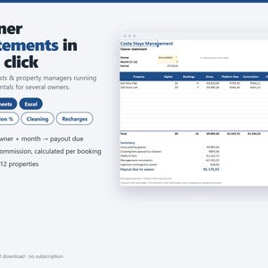 Co-Host Owner Statement Template, Commission Tracker for Holiday Rentals (Google Sheets, Excel) image 1