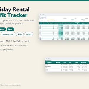 EU Holiday Rental Profit Tracker, Google Sheets & Excel (Digital Download) image 1
