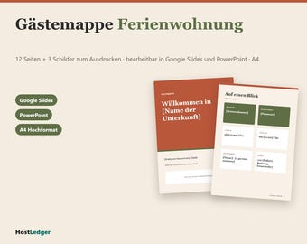 Gästemappe Ferienwohnung Vorlage zum Bearbeiten, WLAN-Schild und Hausordnung (Google Slides, PowerPoint)